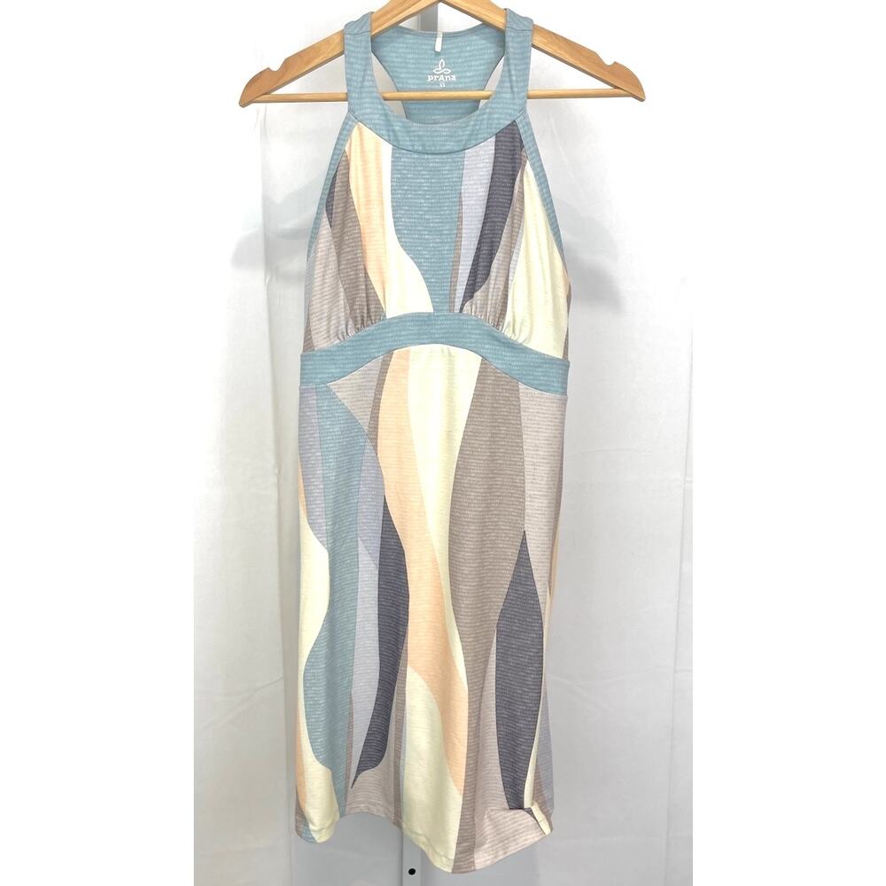 PRANA Calexico Dress Sleeveless Halter A Line Fawn Wavy Print Multicolor Size XS